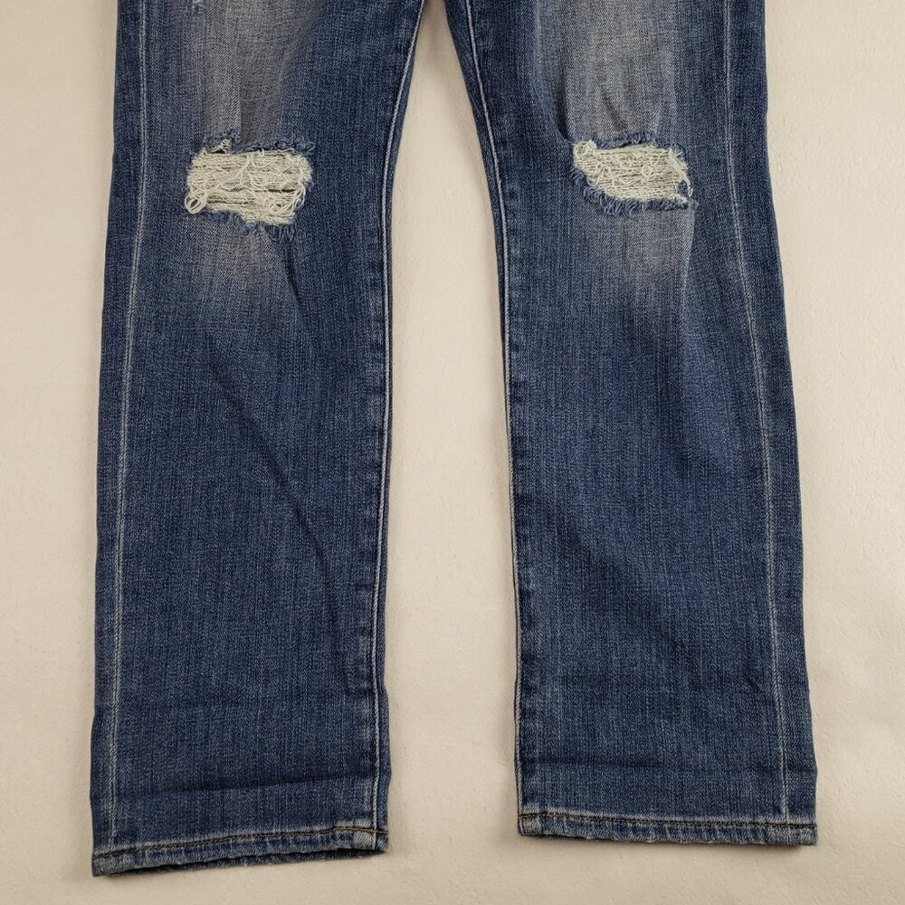 Frame Le Beau Straight Jean Womens 28 Blue Medium Wash Distress Ankle High Rise - Picture 3 of 11